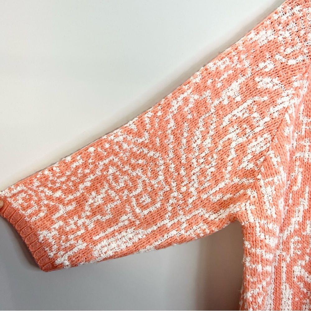 Vintage coral white chunky knit oversized crew neck pullover sweater L