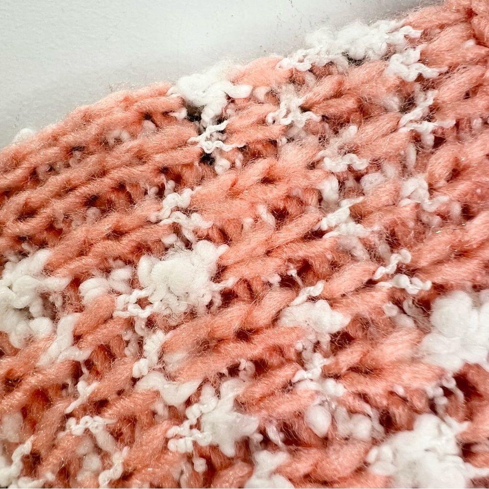 Vintage coral white chunky knit oversized crew neck pullover sweater L