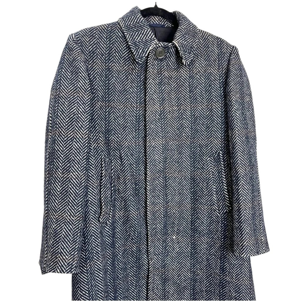 Vintage blue white tailored tweed lined wool over coat