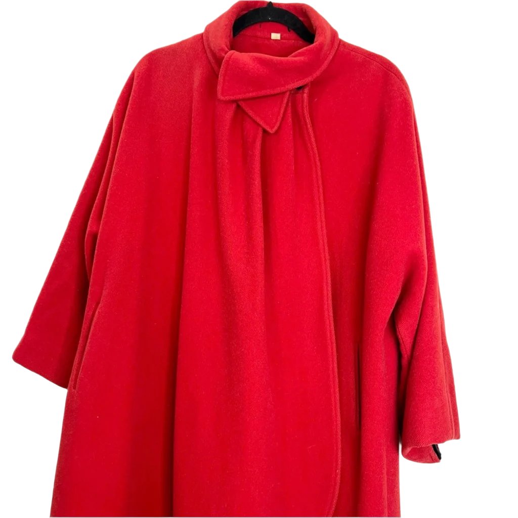 Vintage International Scene red wool dolman sleeve draped swing coat S