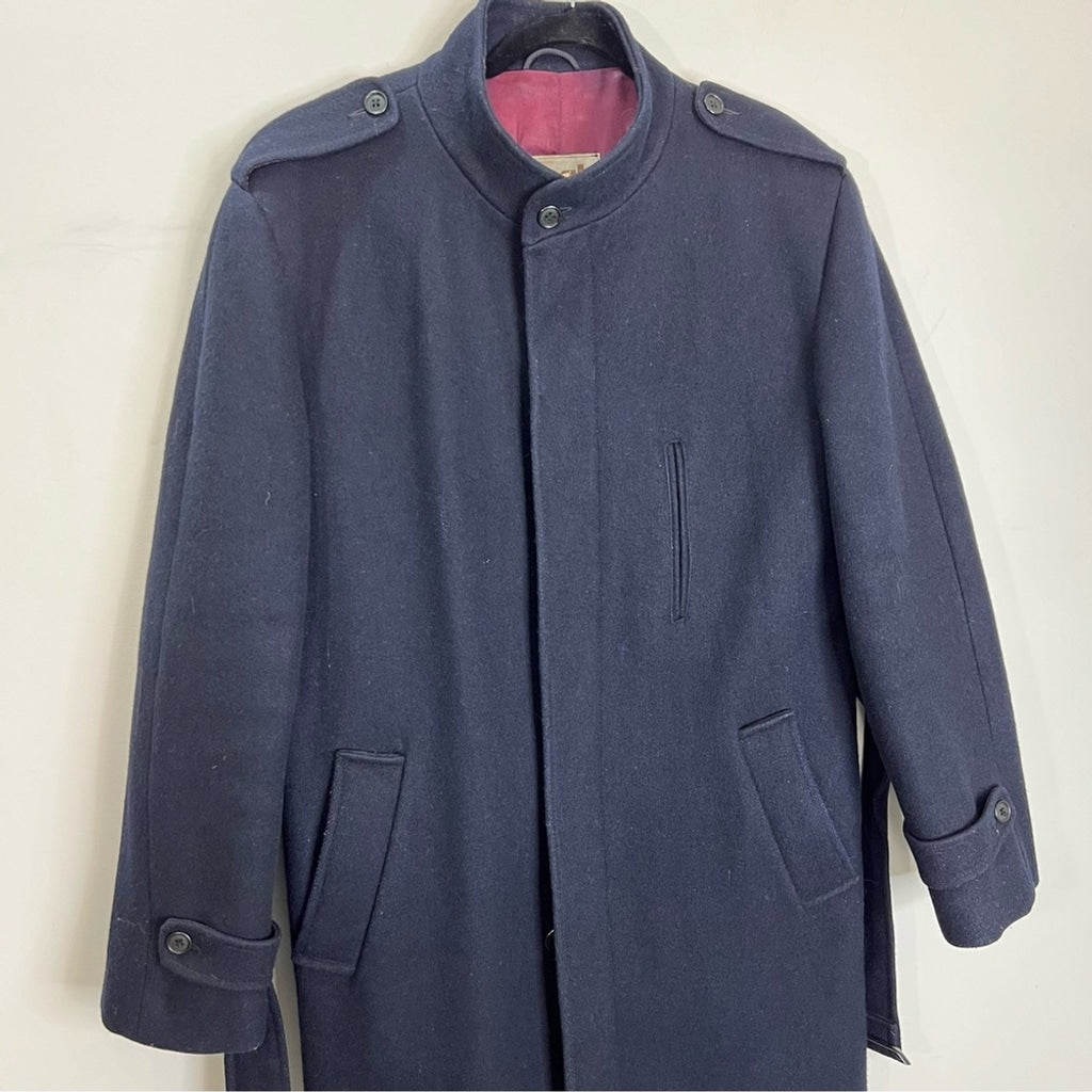 Vintage Creations Dash Canada dark blue belted wool trench coat 42