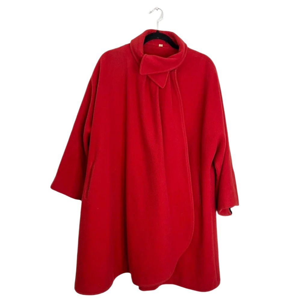 Vintage International Scene red wool dolman sleeve draped swing coat S