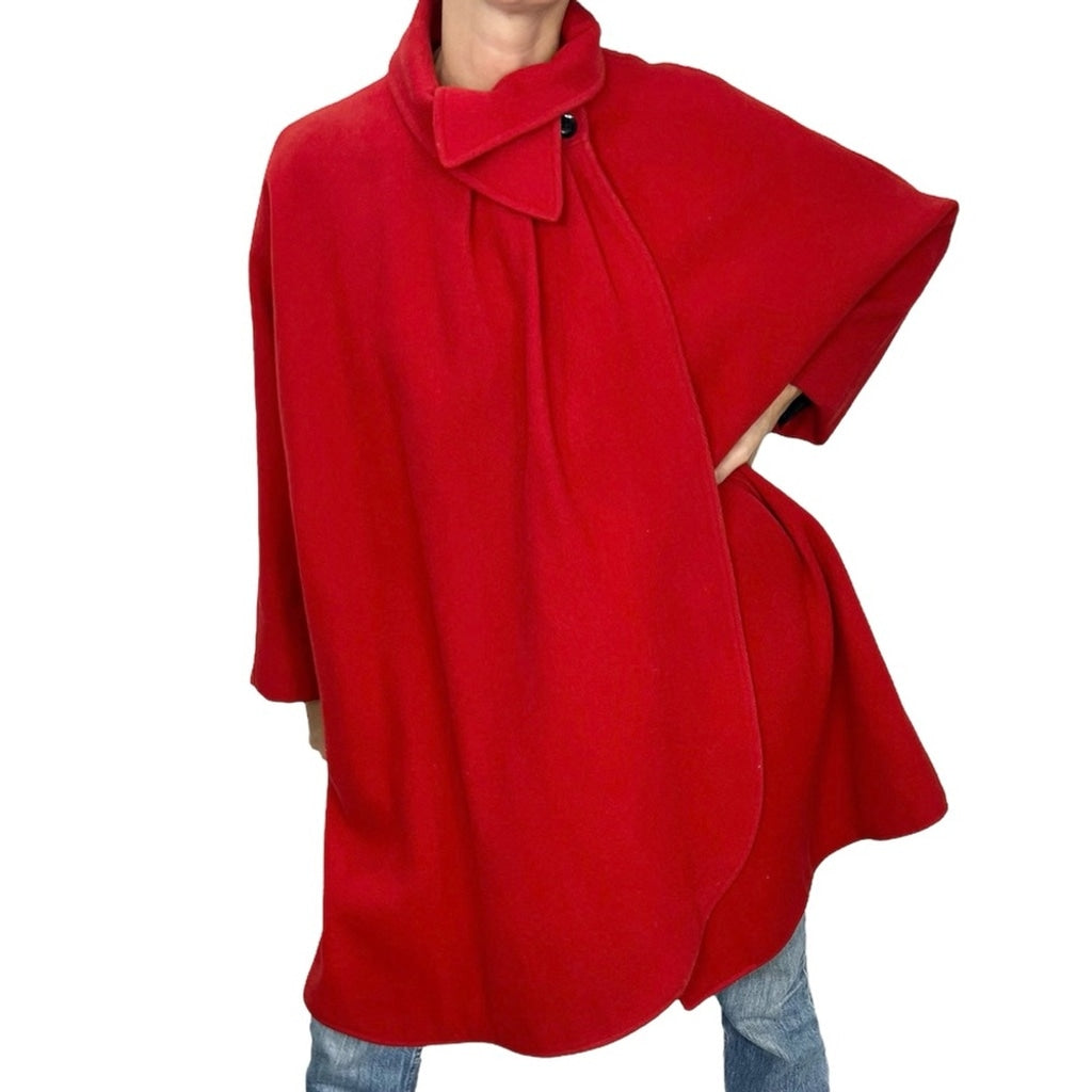 Vintage International Scene red wool dolman sleeve draped swing coat S