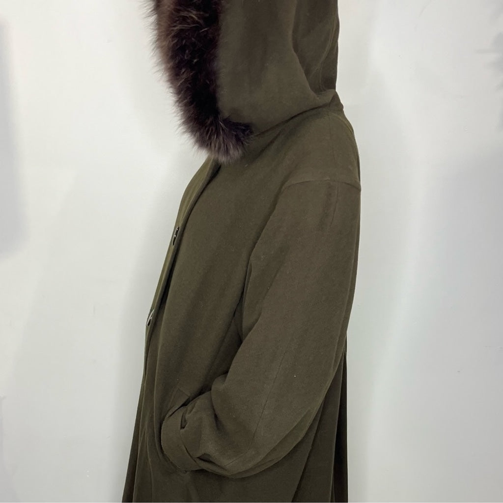 Vintage HOLT Renfrew wool cashmere fur green hooded union made over coat 14