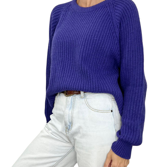 Vintage oversized purple shaker knit crew neck sweater S