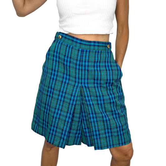 Vintage Golf Au Feminin blue plaid high rise pleated tailored shorts skort 8