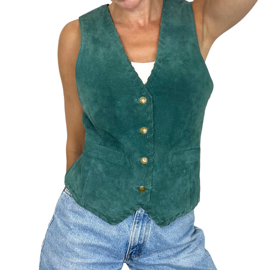 Vintage green suede leather vest S