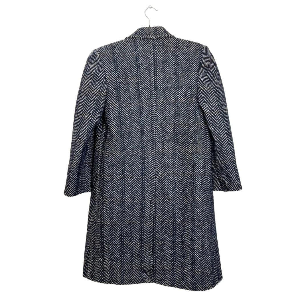 Vintage blue white tailored tweed lined wool over coat