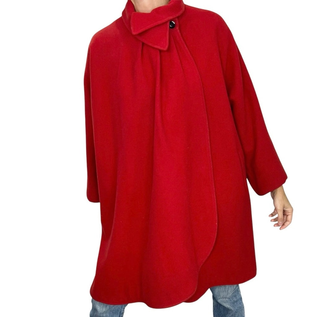 Vintage International Scene red wool dolman sleeve draped swing coat S