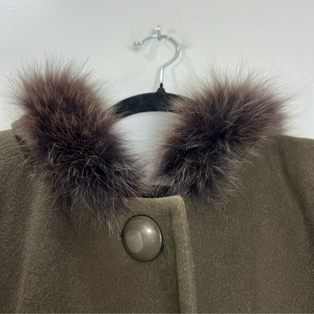 Vintage HOLT Renfrew wool cashmere fur green hooded union made over coat 14