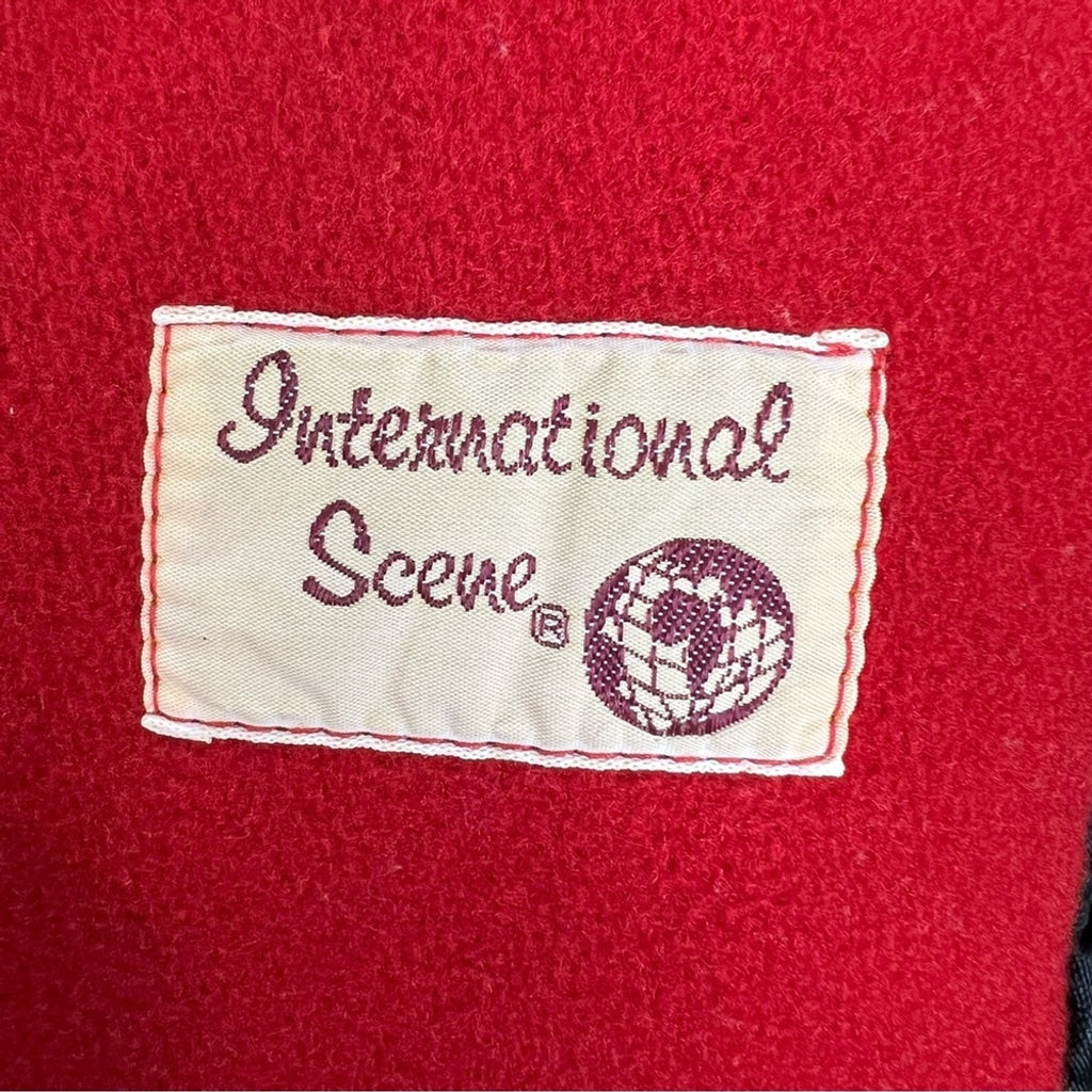 Vintage International Scene red wool dolman sleeve draped swing coat S