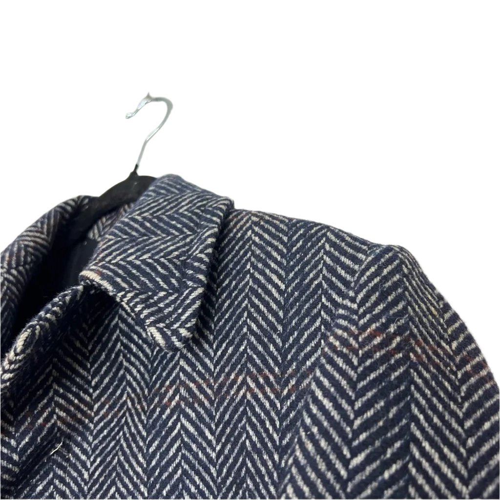 Vintage blue white tailored tweed lined wool over coat