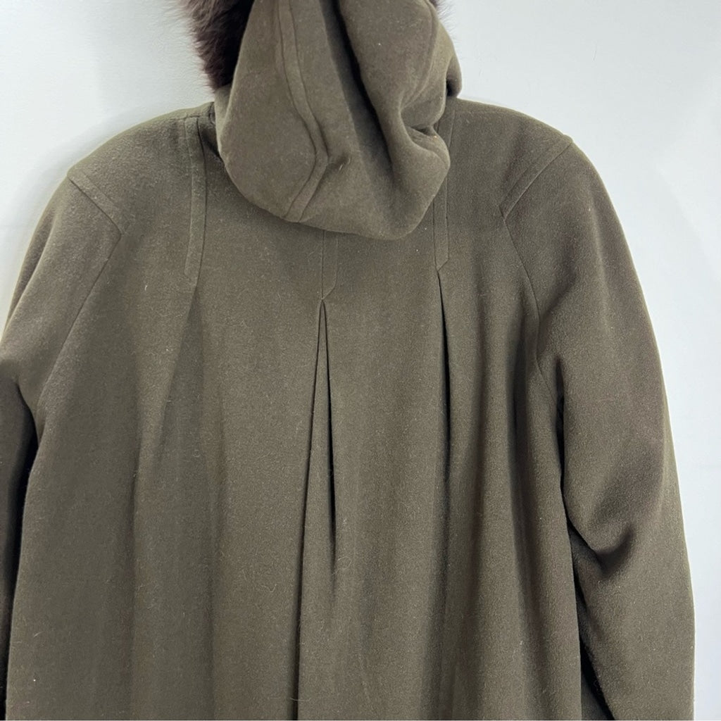 Vintage HOLT Renfrew wool cashmere fur green hooded union made over coat 14