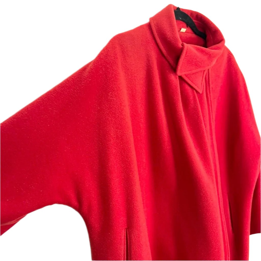 Vintage International Scene red wool dolman sleeve draped swing coat S