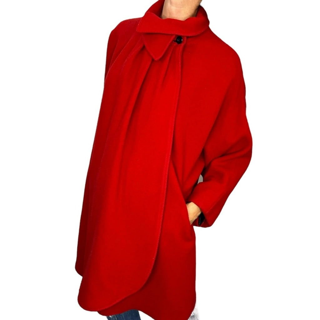 Vintage International Scene red wool dolman sleeve draped swing coat S