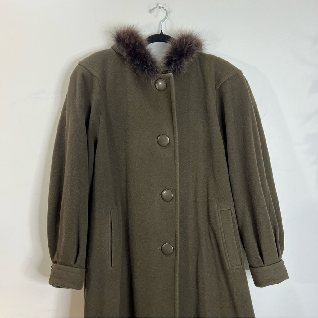 Vintage HOLT Renfrew wool cashmere fur green hooded union made over coat 14