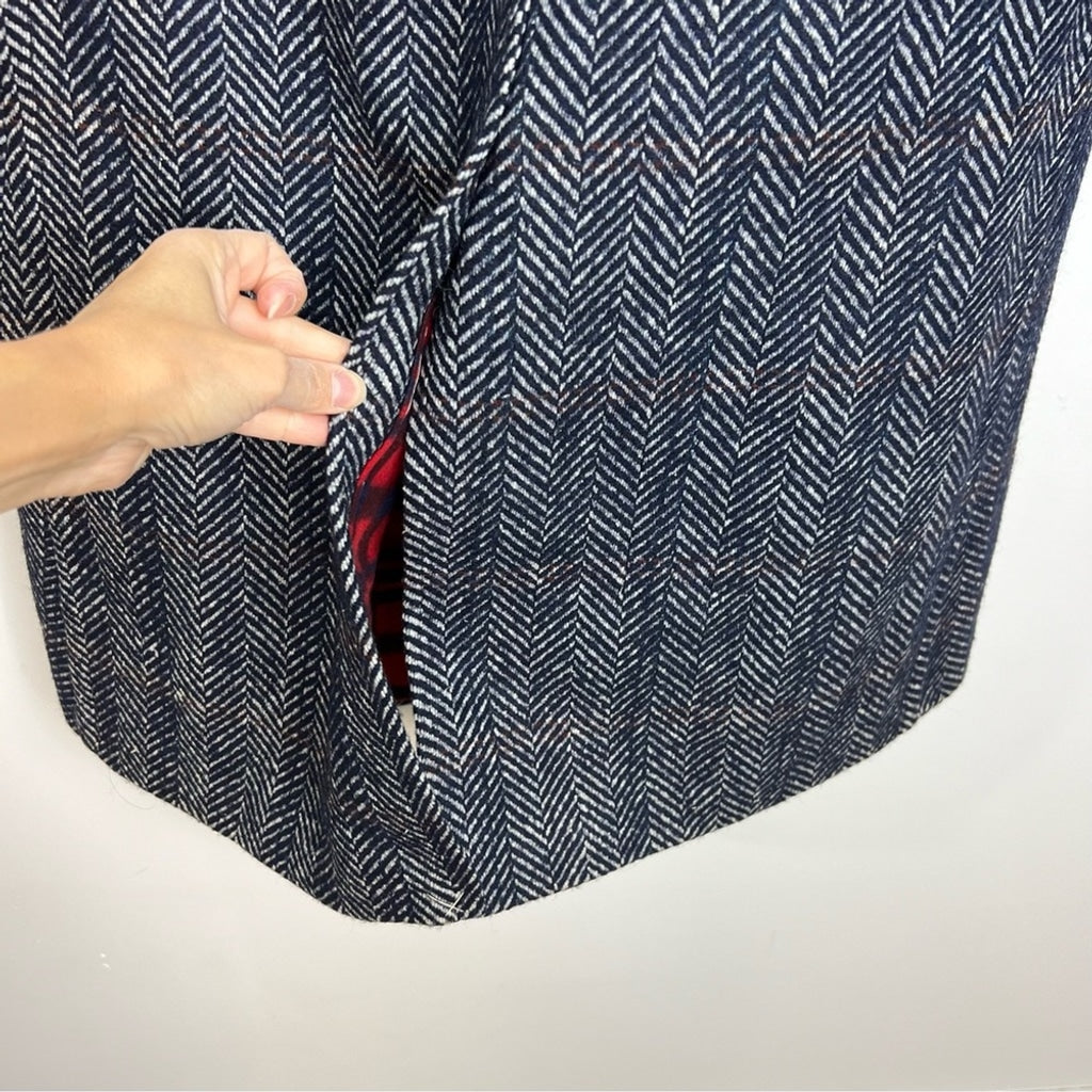 Vintage blue white tailored tweed lined wool over coat