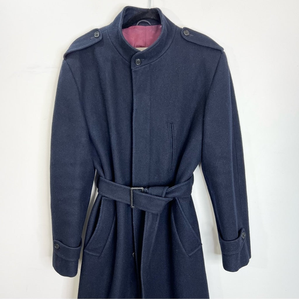 Vintage Creations Dash Canada dark blue belted wool trench coat 42