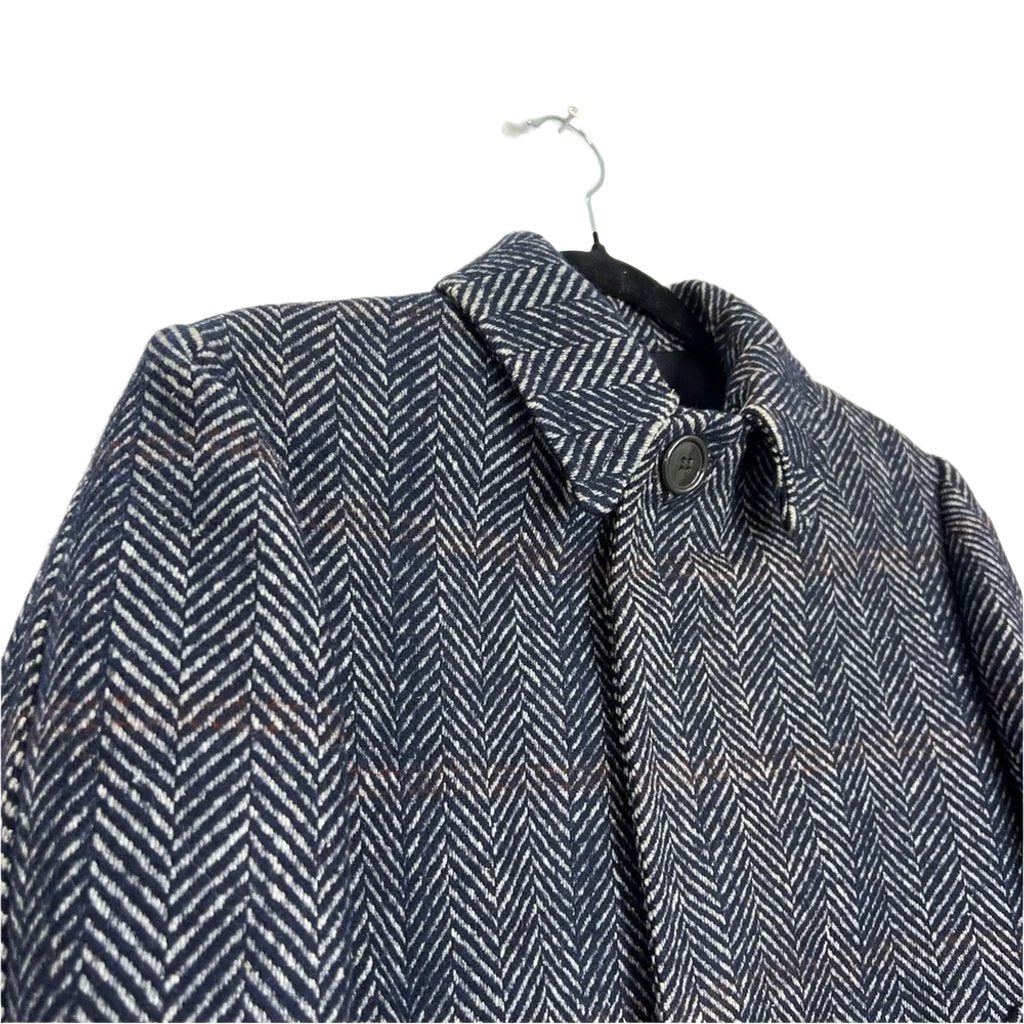 Vintage blue white tailored tweed lined wool over coat